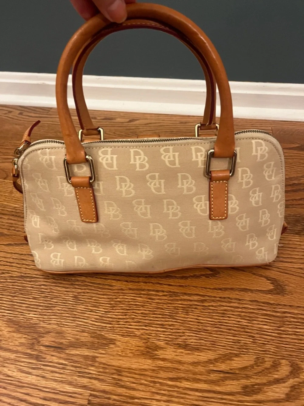 Dooney & Bourke Signature Bag Handbag Domed Pocket Satchel Vintage Leather Trim